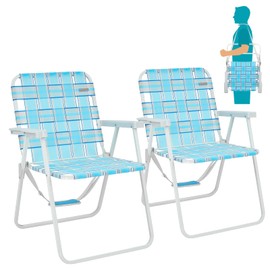#WEJOY 2 Pack Folding Webbed Lawn Beach Chair,Heavy Duty Portable Chairs for Outside with Hard Arm,Carry Strap for Outdoor Camping Garden Concert Festival Picnic