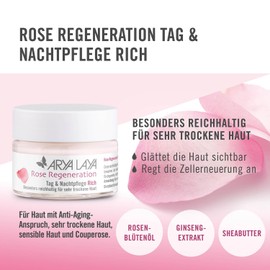 ARYA LAYA Rose Regeneration Day & Night Cream RICH, 50 ml: Rich Face Cream for Very Dry, Low-Fat Skin, Eliminates Tension Feelings
