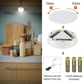 LUXSWAY LED Puck Lights Tap Lights, Battery Operated Mini Push Lights, LED Under Cabinet Lighting, Stick on Lights, Kitchen Closet Counter Night Lights (Included 18 AAA Batteries, 6-Pack, White)