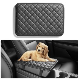 HighnessHwoo Car Armrest Covers, Vehicle Center Console Cover, Middle Storage Organizer Pads, Dog & Cat Paws Protetor, Nappa Leather, Waterproof, Anti-Slip, Auto Interior Accessories, Black, Size M
