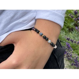 Majas Perlen Chakraarmband 7 Chakren - Amethyst Dumortierit Aquamarin Rosenquarz Citrin Aventurin Jaspis Lavastein 6mm Edelstahl Gold - Spiritueller Esoterik Schmuck - Handmade Personalisierbar