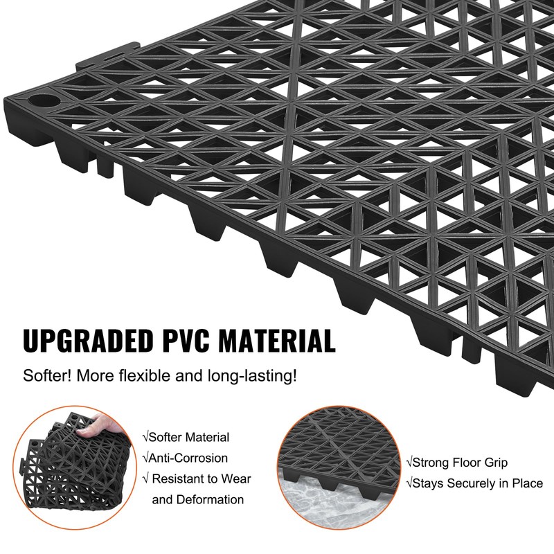 VEVOR Interlocking Tile 50PCS Black, Drainage Tiles 12" x 12"