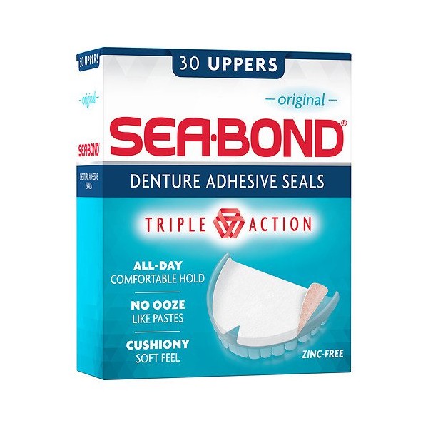 Sea-Bond Denture Adhesive Seals for Uppers, Original 30 ea (Pack of 3)