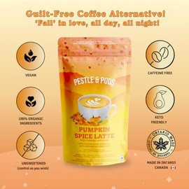 PESTLE & PODS PESTLE & PODS Pumpkin Spice Superfood Latte Blend - 70g, 23 Servings - Vegan, Sugar & Caffeine Free, Unsweetned with Organic Turmeric & Ginger - Natural & Healthy Fall Beverage