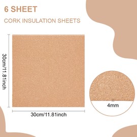 BENECREAT 6pcs Cork Sheets 300x300x4mm Thermal Insulation Sound Insulation Anti-Slip Bulletin Board Coaster Kitchen Hot Mat Photo Board Chair Mat Home Decor Handmade Material