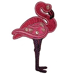 ID 0047 Pink Flamingo Sleeping Standing Up Jeweled Iron On Applique Patch