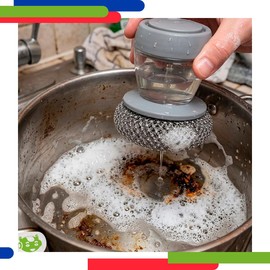 SC ACCESORIOS Cepillo Lavatrastes con Dispensador de Jabón para Cocina, Fibra de Limpieza Profunda para Platos Ollas y Sartenes, Diseño Ergonómico Práctico para Remover Grasa Fácilmente (1)
