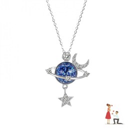 Moon and Star Necklace for Women, Moonstone Necklace, Moon Chain, Moonstone Chain, Planet Necklace, Pendant Chain Silver, Star and Moon Chain, Jewellery Gifts for Women Ladies Girls, Stainless Steel