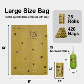 Lesibag Dog Poop Bags Rolls With Dispenser, Strong and Leak-proof Waste Bags for Pets, Floral Scented, 420 Count (28 Packs of 15), 13 Inch x 9 Inch (Orange)