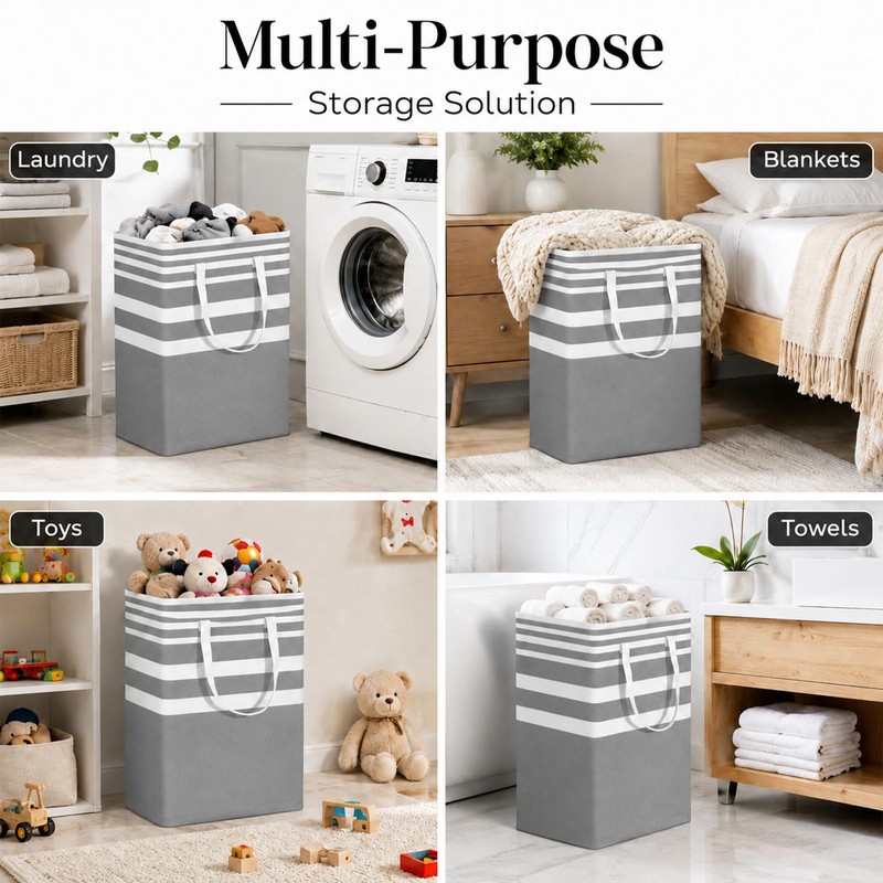 Collapsible Laundry Hamper Bag with Wooden Handles – 75L/20Gal Large