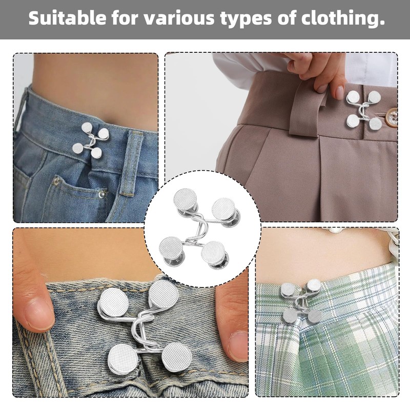 5 Sets Adjustable Waist Tightener Button Silver Pant Waist Tightener