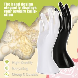 KKC HOME ACCENTS 2 Pcs Female Mannequin Hand Jewelry Display Holder Plastic Bracelet Necklace Ring Stand for Hand Chain, Finger Ring, Glove (Black & White)