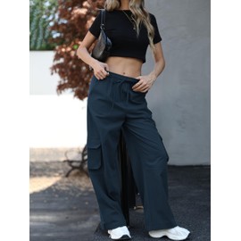 Uyvora Cargo Pants Women High Waisted Baggy Y2K Straight Leg Pant Streetwear Parachute Pant with 7 Pockets Navy