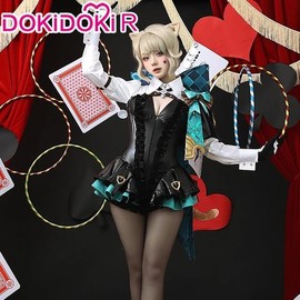 KIRA KIRA Lynette Cosplay Costumes Doki R Game Genshin Impact Fontaine Lynette Cosplay Costume with Ears and Tails (M)