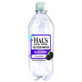 Hal's New York Seltzer Carbonated Blackberry Flavored Sparkling Water, Zero Sugar, Zero Calorie, Zero Carbs, 20 Fl Oz (Pack of 24)