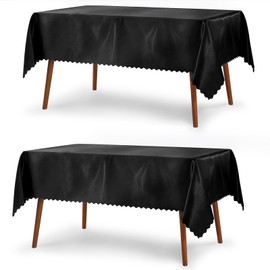 P Pothuiny 2 Pack Black Satin Tablecloth 60 x 84 Inches Rectangle Table Cloth Cover Overlay Bright Smooth Fabric Decoration for Wedding Banquet Party Dining