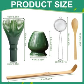Rppiup 5 Pcs Matcha Tea Set, Resin Matcha Whisk Set with Ceramic Whisk Holder, Scoop, Filter and Tea Spoon, Food Grade Matcha Ceremony Accessory 5 Set, Reusable Powder Whisk Gift Set(Green)