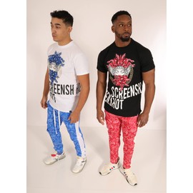 SCREENSHOT-S11218 Mens Hip-Hop Streetwear Premium Quality Tee - Snake Head & Mask Medusa Goddess Patch Embroidery Gel Print T-Shirt-Black/Red-Large