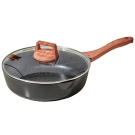 SC Cooker Frying Pans Nonstick With Lid, 10.2 Inches Granite Nonstick Frying Pan With Pour Spout, Last Longer Omelette Pan, Skillet With Lid, Non Toxic,Pb,Cd PFOA Free (Black, 10.2 inches)