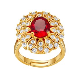 Oval Rhinesetone Wedding Engagement Promise Open Band Ring for Women Gold Plated Crystal Ruby Red Adjustable Comfort Fit Knuckle Stackable Finger Rings Cocitail Birthday Valentine's Day Jewelry