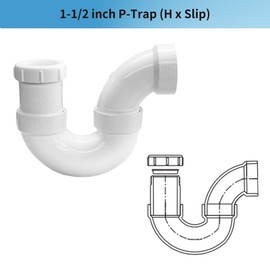 LESSO PVC Pipe, Adjustable P Trap 1 1/2 Inch, PVC Fitting for RV Drain Bathroom Kitchen Sink Drain Pipe Tubular Kit with White Threaded Adapter Ring