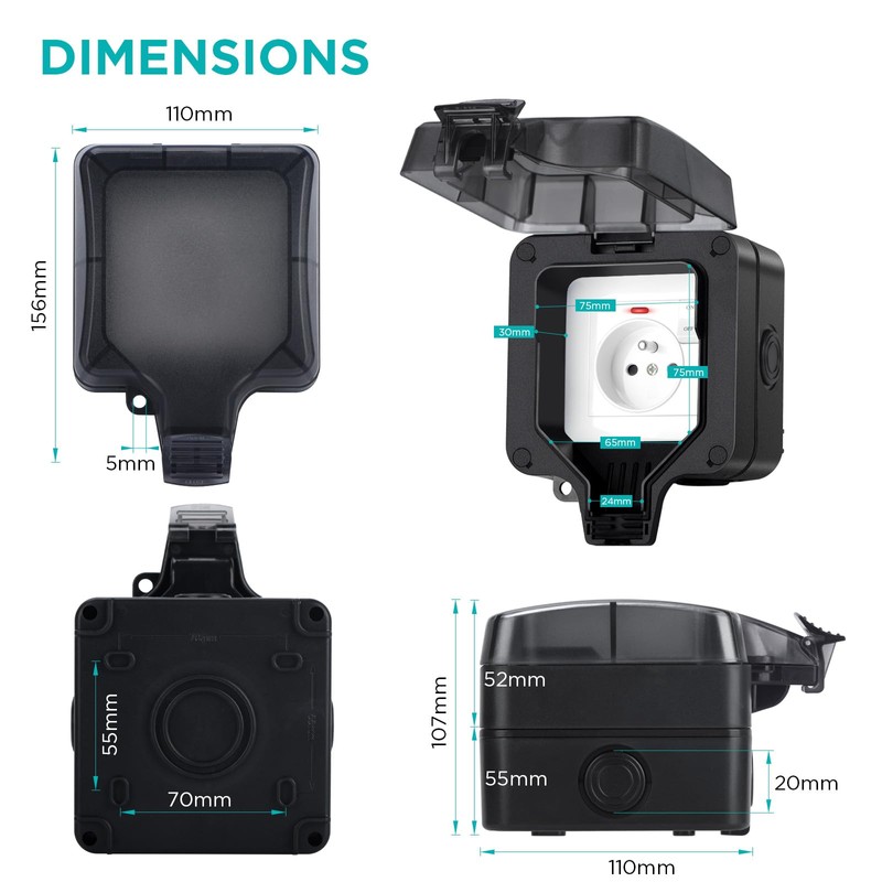 Upgrade Deep Outdoor Socket, Waterproof IP66, Surface-Mounted Socket with Switch