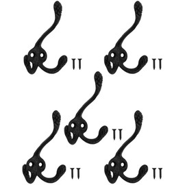 Fuxxer® Rustic Iron Hooks, Coat Hooks, Clothes Hooks, Cast Iron Design, Vintage Country House Retro, Set of 5, Black