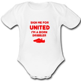 Psychobaby UNITED BORN DRIBBLER Unique Baby Vest Baby Utd Grow Babygrow Manchester Cute Funny Man Bodysuit United sheffield rotherham (0-3 Months)