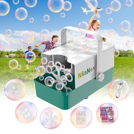 Automatic Bubble Machine with 3 Replaceable Wands,Kids Bubble Machine with Toddlers Stickers,10000+ Bubbles Per Minute,Operated by Plug/Batteries,Outdoor Bubble Machine for Parties Wedding