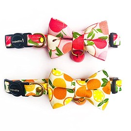 Cognatio Quick Release Cat Collars, Fruit Patterned Kitten Collars with Removable Bell and Bow Tie, Adjustable 20-30 cm, 2 Pack, Peach+Orange