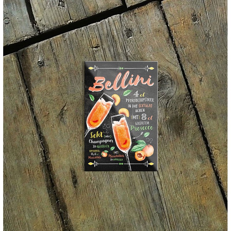 schilderkreis24 Bellini Cocktail Recipe Magnet Alcohol Spirits Decoration Fridge Magnet
