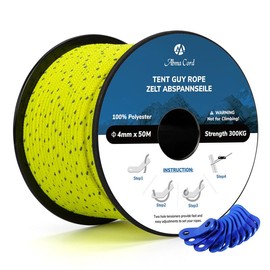Abma Cord Tent Guy Ropes 4mm 50M Guy Line 10 Pcs Guy Rope Tensioners Heavy Duty Guide Rope for Camping, Gazebos, Awning, Tarp - Reflective Neon Yellow