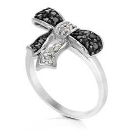 VIR JEWELS 1/3 cttw Black and White Diamond Ring .925 Sterling Silver with Rhodium Plating Size 6