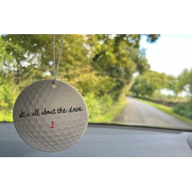 Round Golf Lovers Air Freshener - Fun Message and Golf Ball Design - Unique Birthday Gift for Him/Her - Made in UK (1)
