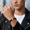 FLHEART Initial Black Leather Bracelet for Men, A-Z Letters Agate