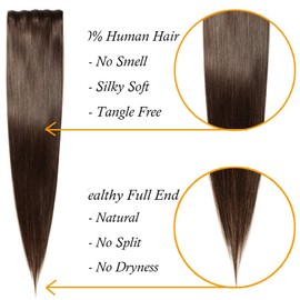 Silk-co Clip-In Real Hair Extensions, 1 Piece, 5 Clips, Soft Natural Hair Extensions, 7A Human Hair, 20 cm - 40 g, 02# Dark Brown