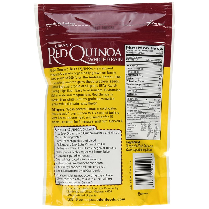 Eden Organic Red Quinoa, Whole Grain, 16-Ounce Pouches (Pack of
