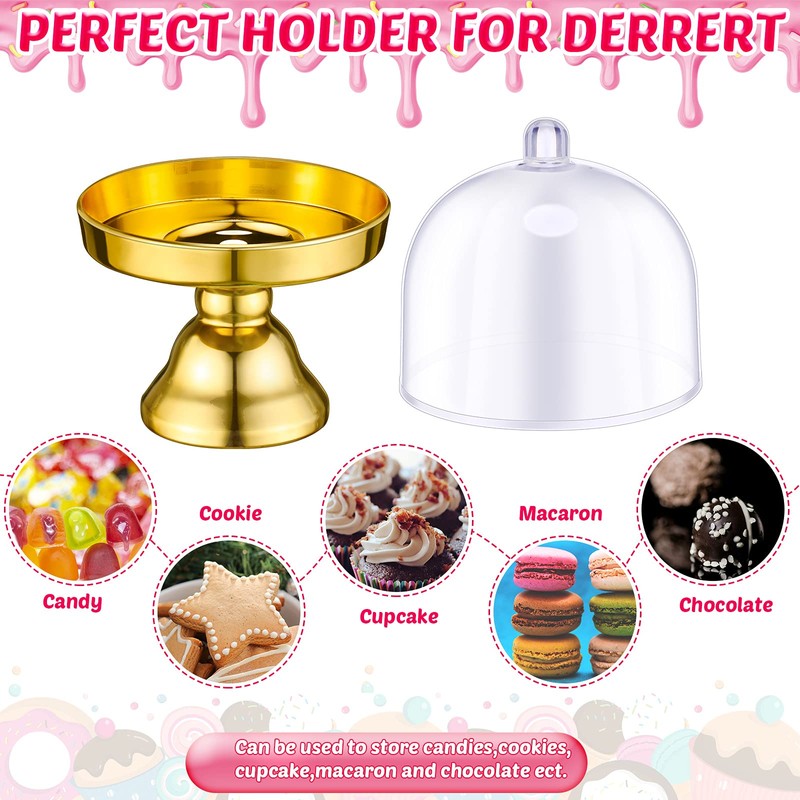 24 Pieces Plastic Mini Cake Stand with Dome Cover Chocolate
