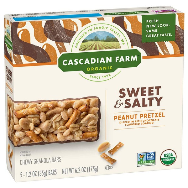 Cascadian Farm Organic Sweet and Salty Peanut Pretzel Chewy Granola Bars, 6.2 oz, 5 ct