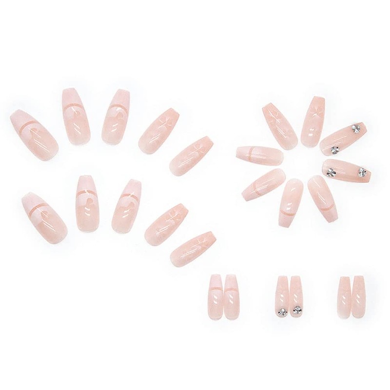 24 Pcs Flesh Nails Openwork Butterfly Long Flash Adult Female