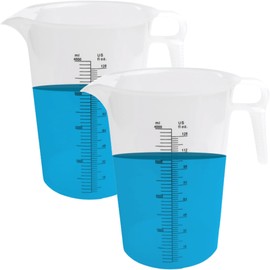 2-PACK ACCUPOUR Measuring Pitcher, Pool Measuring Cup for Chemicals, Plastic, Multipurpose - Great for Oil, Chemicals, Pool and Lawn - Ounce (oz) and Milliliter (mL) Increments (128oz)