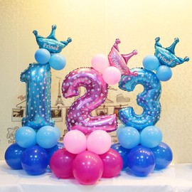 POFET Princess Prince Crown All Numbers and Letters Foil Balloons Upright Column Set Birthday Party Decoration Pink 6