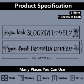 PLIGREAT 2 Styles You Look Bloomin' Lovely Mirror Decals Positive Quote Mirror Stickers Warm Sayings Wall Stickers for Woman Bathroom Dressing Room Vanity Mirror Decor Salon Window Glass Art Decor