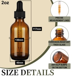 NOOEEISS 48 Pack, 2oz Glass Dropper Bottle, Preety Texture Tincture Bottles with Precise Scales Eye Droppe, for All Kinds Of Mixed Liquids,Leak-Proof Design for Easy Travel (Amber)