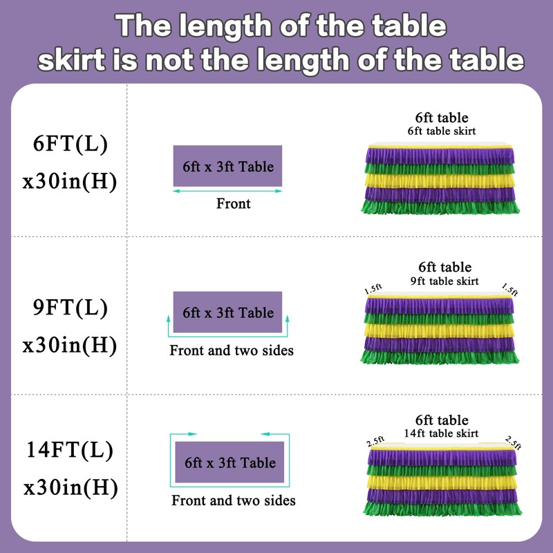 Mardi Gras Party Table Skirt Yellow Green Purple Table Skirts