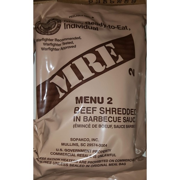 2021 Genuine Military MRE Meals Ready to Eat with Inspection Date 2021 or Newer (Beef Shredded in Barbecue Sauce)