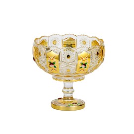 G 47.3 oz Gold Decorative Crystal Fruit Bowl Centerpiece with Gold Accents, Stemmed Design