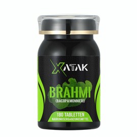XATAK Bio Brahmi+ | 1.500mg Bacopa monnieri Pulver | 2% Bacoside | Laborgeprüft | Vegan & Zusatzfrei | Originale Brahmi Pulver BIO aus Indien 180 Tabletten