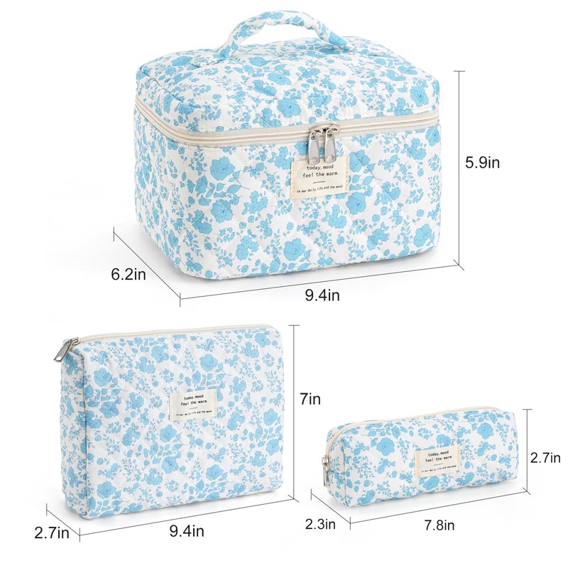 UUYUUY Quilted Cotton Makeup Bag, Azure Blue, Literature and Art