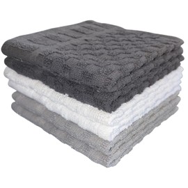 Petal Cliff Washcloths Set of 18 - Checkered Design Wash Cloth Designed to exfoliate Your Hands, Body or face - Extra Absorbent 100% Cotton Size 12" X 12". (Grey, White, Dark Grey)